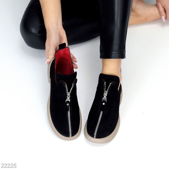 Дизайнерские черные замшевые туфли на молнии, натуральная замша на бежевой подошве | Зображення 7