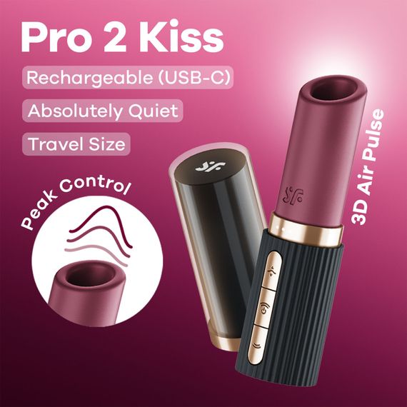Вакуумний стимулятор Satisfyer Pro 2 Kiss, магнітна технологія 3D Air Pulse, 30 режимів, кришечка | Зображення 6