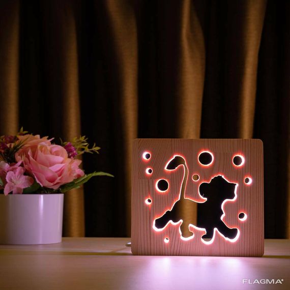 Светильник ночник ArtEco Light из дерева LED "Веселый львенок" с пультом и регулировкой... | Зображення 9