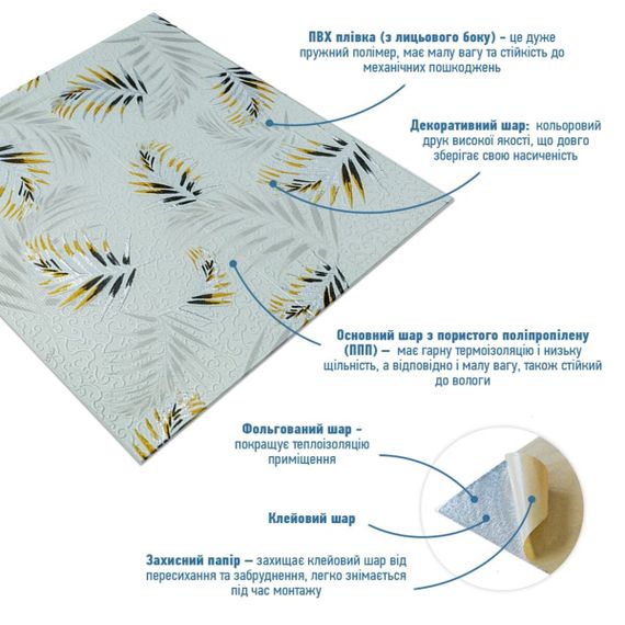 Панель стінова 3D 700х770х4мм папороть на сірому фоні (D) Sticker Wall SW-00001982 | Зображення 4