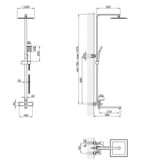 Душова система універсальна Lidz Kubis 1033, Nickel (k35) LDKUB1033NKS46110 | Зображення 1