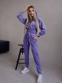 Женский спортивный велюровый костюм с укороченной кофтой LM10364 цвет фиолетовый, размер 46/48