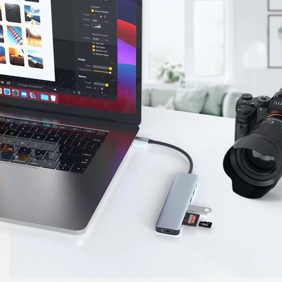 USB-хаб 7в1, Type-C to HDMI + SD + TF + 3xUSB + PD, Сірий / USB розгалужувач для ноутбука / ЮСБ хаб | Зображення 6