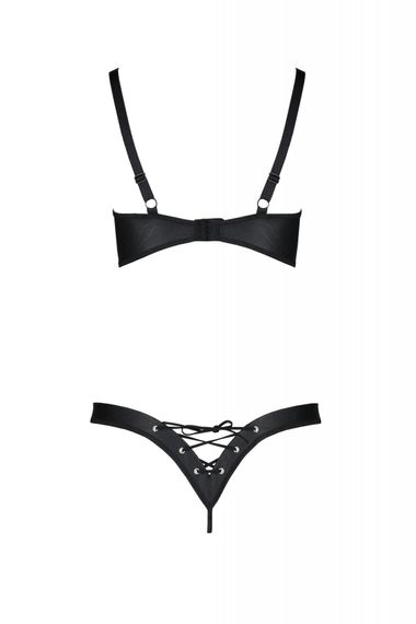 Комплект з екошкіри Passion Celine Bikini 4XL/5XL black, відкритий бра, стрінги зі шнурівкою, 4XL/5XL | Зображення 3