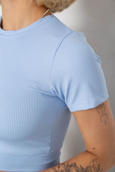 Футболка - топ женская в рубчик, цвет голубой, 238R58210 | Зображення 4