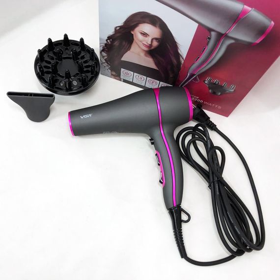 Профессиональный мощный фен с насадками VGR V-402 с концентратором и дифузором для сушки и укладки волос | Зображення 2