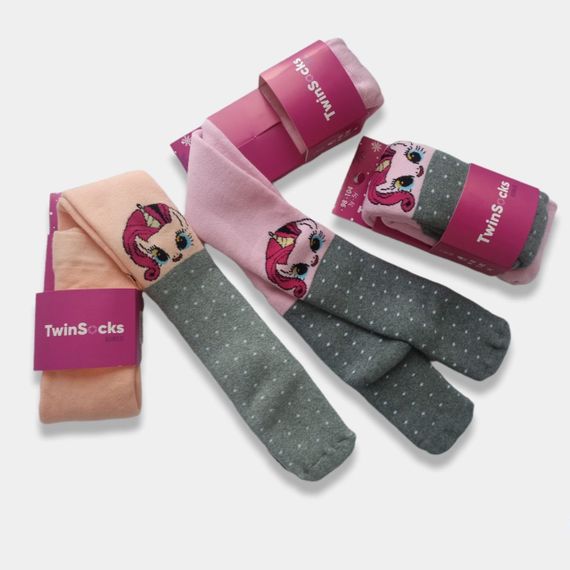 Дитячі колготки махрові для дівчинки "Поні" Тм Twinsocks 86-92, Рожевий+сірий | Зображення 1