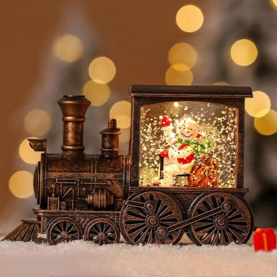 Новорічний світильник-нічник паровозик що світиться, Настільний нічник в кімнату з дідом морозом від батарейок знижка | Зображення 7