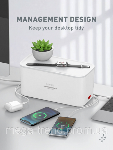 Подовжувач мережевий 2 метри Ldnio Management Power Strip Box  ⁇ 2500W, 3USB, 5 Sockets, 3.1 A ⁇  мережевий фільтр | Зображення 7