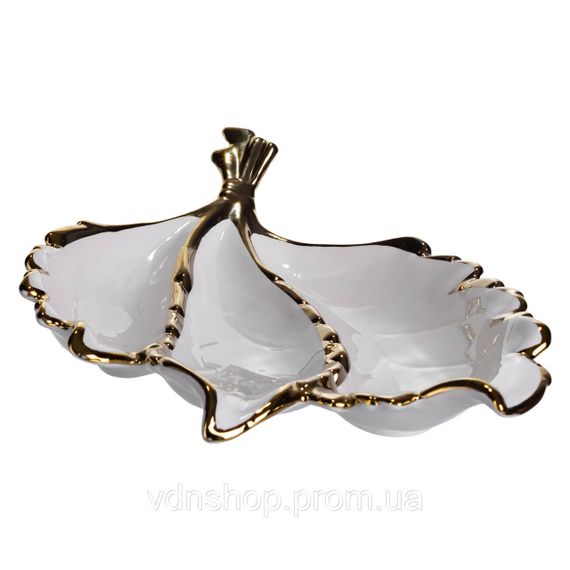 Менажниця порцелянова на 3 секції для закусок 40×25×7.5 (см) тарілка менажниця Білий із золотом ZBSY-16 | Зображення 1
