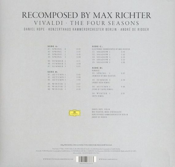 Вінілова платівка Max Richter, Vivaldi*, Daniel Hope · Konzerthaus Kammerorchester Berlin · André de Ridder – Recomposed By Max Richter: Vivaldi · The Four Seasons [2LP] | Зображення 2
