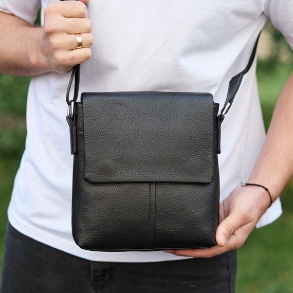 Шкіряна чоловіча сумка-месенджер через плече чорна Tiding Bag 48450 | Зображення 1