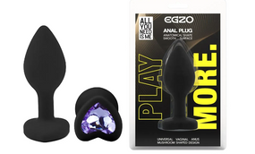 Силиконовая анальная пробка EGZO - Silicone Black Heart Plug Amethyst, size S Sex Aura