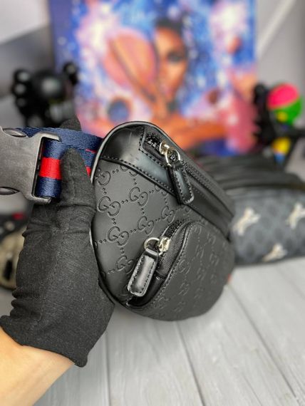 Нагрудная сумка (бананка ) Gucci Supreme GG black s028 | Зображення 1