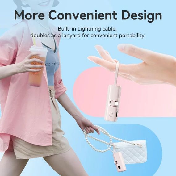 УМБ Vention 4800mAh 22,5W PD, USB-C In/Out, LED display, with built-in USB-C cable Blue | Зображення 2