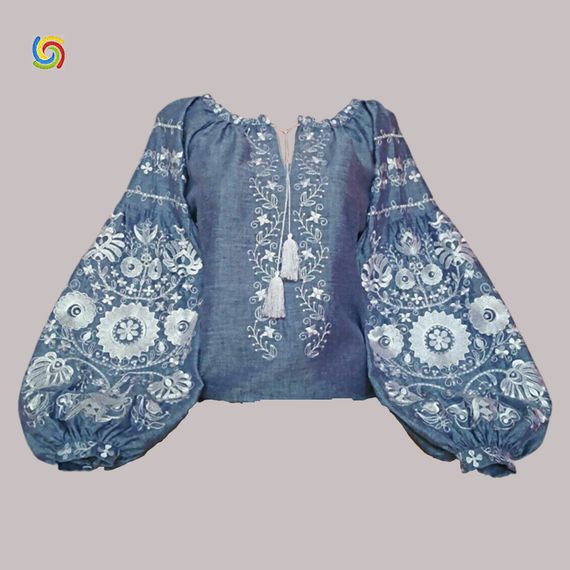 Рубашка Украинская вышиванка 243601 цвет синий размер XS/S