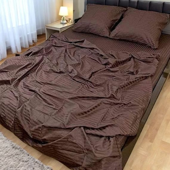 Комплект постільної білизни полуторний MakSon Elegant Chocolate, страйп-сатин, 100% бавовна (016-1145210С)