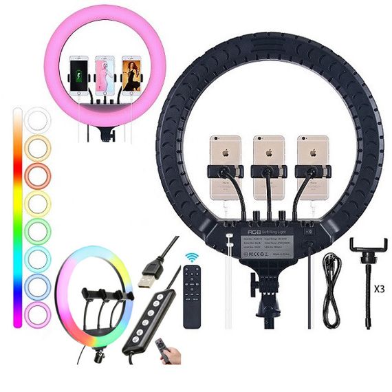 Кольцевая LED лампа RGB MJ45 Ring 45cm комплектация адаптер со встроенным кабелем, держатели для RU-287 | Зображення 4