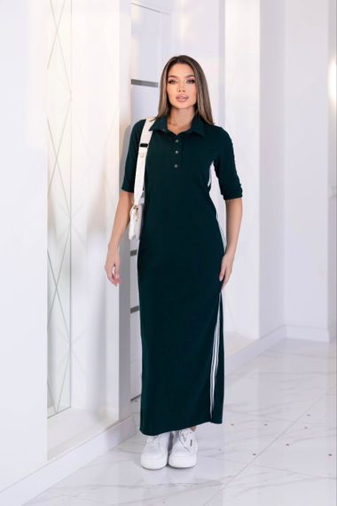 Женское спортивное платье длинное с разрезами MN141 цвет зеленый, размер 58/60