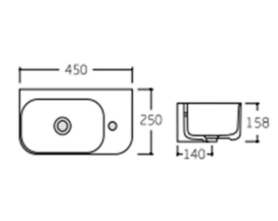 Раковина підвісна Qtap Tern 450х250х158 мм, White, права, прямокутна, без донного клапана QT1711H02LW | Зображення 1