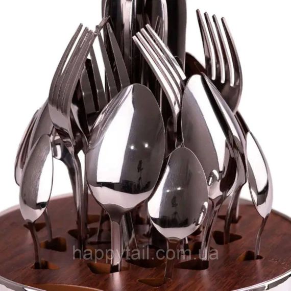 Набір столових приборів на 6 персон 24 шт з підставкою 29 х 19.5 см срібло HP7881S | Зображення 2