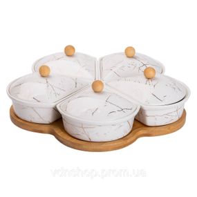 Менажница фарфоровая на вращающейся подставке 5 секций белая HP-1217