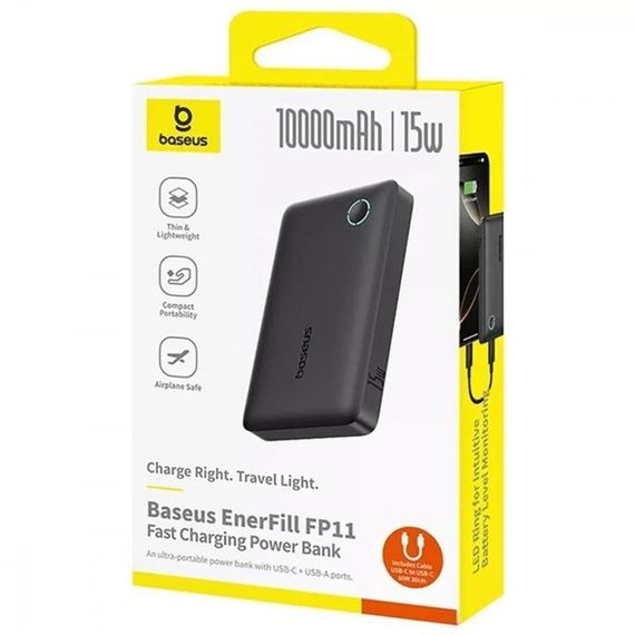 Портативний ЗП Power Bank Baseus EnerFill FP11 15W 10000 mAh (P1008210C123) Cosmic Black | Зображення 1