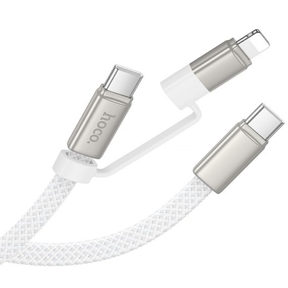Дата кабель Hoco X125 Surplus 2in1 Type-C to Lightning/Type-C 60W (1m) White | Зображення 3