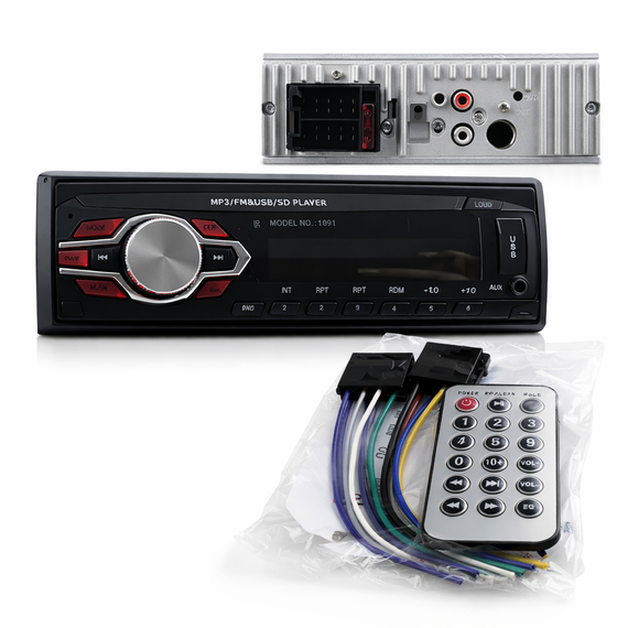 Автомагнитола 1091 Съемная панель Usb+Sd+Fm+Aux+ пульт | Зображення 1
