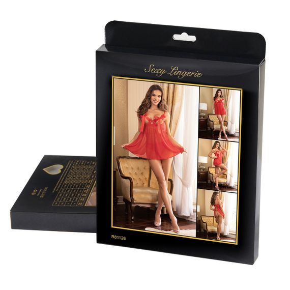 Пеньюар в горошек с бантами на груди Star Night и стринги в комплекте, красный, XS/S sexstyle | Зображення 8