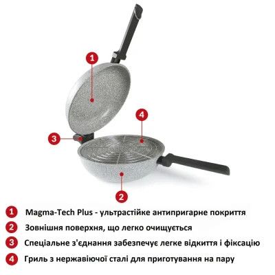 Сковорода Flonal Dura Induction Rocky Twins 28 см подвійна з решіткою (RKIWP2830) | Зображення 2