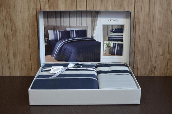 Комплект постільної білизни First Choice Deluxe Satin DARK 200х220 Artwel Navy Blue | Зображення 2