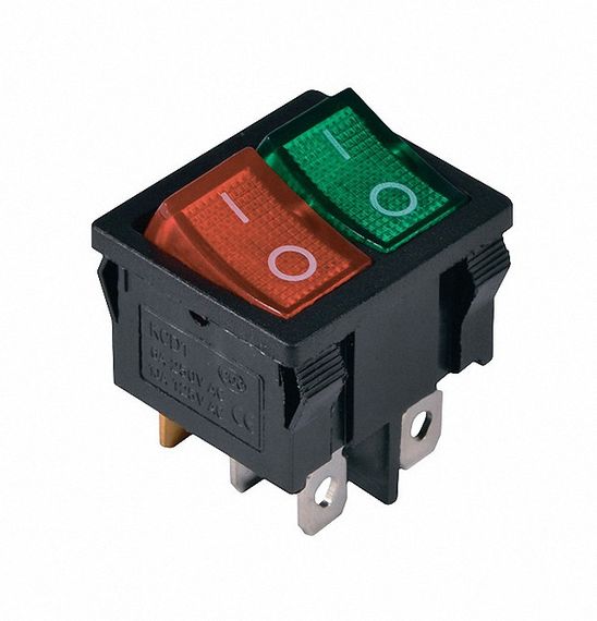 Переключатель KCD1-6-2101N G R/B 220V 2 клавиши зелена красная с подсветкой Ny95500733