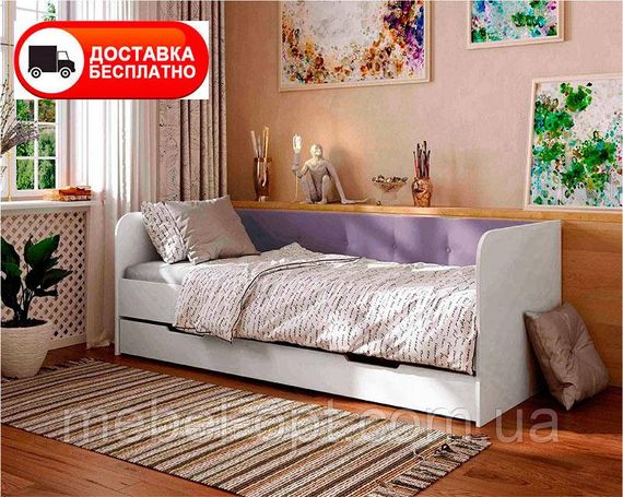 Ліжко односпальне Valencia 1900х900 мм велюр Lilac (бузковий) з шухлядою для білизни