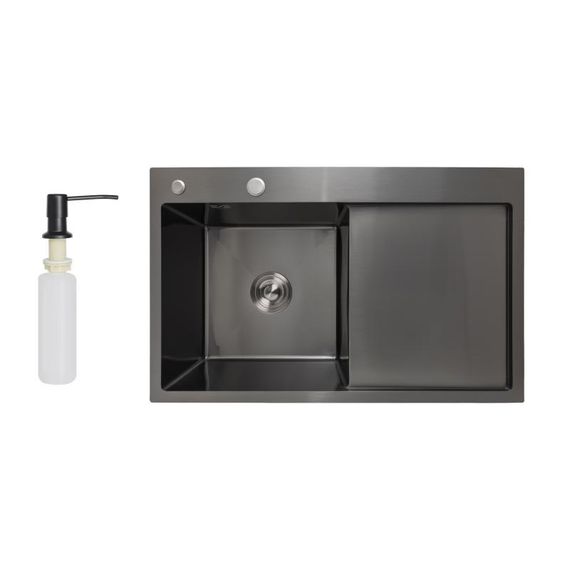 Мийка для кухні інтегрована Lidz Handmade H7849BR крило праворуч (LDH7849BRPVD43625) Brushed Black PVD 3,0/1,0 мм