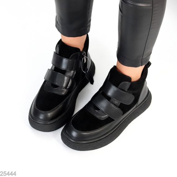 Круті спортивні зимові чорні черевики натуральна шкіра+замша на липучках | Зображення 3