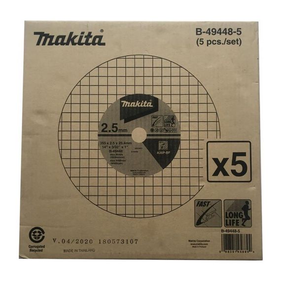 Набір дисків відрізних по металу 355 х 2.5 х 25.4 мм A36P-BF Makita B-49448-5 (5 шт) | Зображення 3