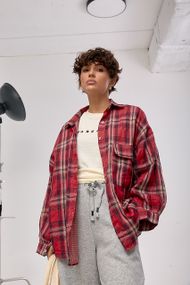 Сорочка в клітинку з відкладним комірцем - червоний цвет, ONE SIZE (є розміри)