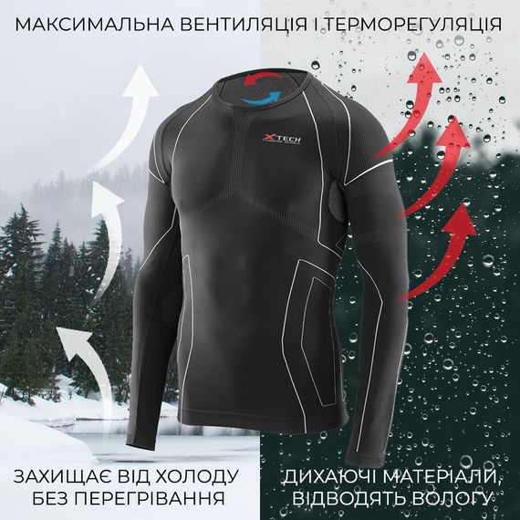 Термокофта (лонгслів) X TECH Maglia Race 3 Munica Lunga  giroc Nero L/XL Чорна | Зображення 3