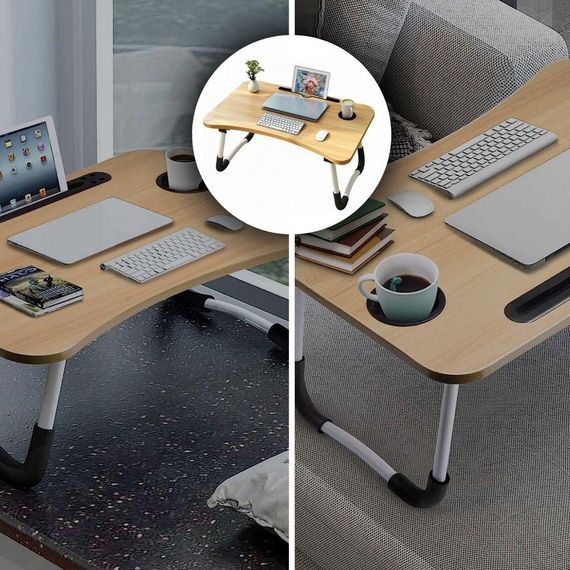 Складной столик-подставка для ноутбука и планшета 60х40х27 см, Коричневый / Деревянный столик в кровать с | Зображення 6