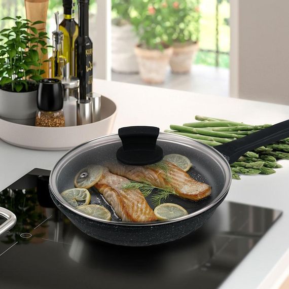Сковорода антипригарная с крышкой Maestro Granite 24 см MR-1225-24 алюминиевая для всех плит | Зображення 1