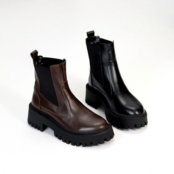 Крутые кожаные ботинки челси цвет Шоколад на тракторной подошве | Зображення 9