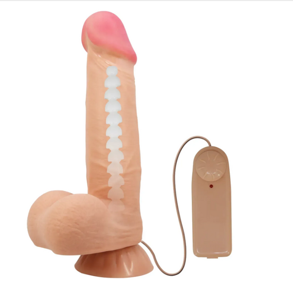 Вібратор на присосці з хребтом та ефектом ковзної шкіри BAILE - Sliding Skin 8,5'' Flesh, BW-008105ZRG Sex Aura | Зображення 7