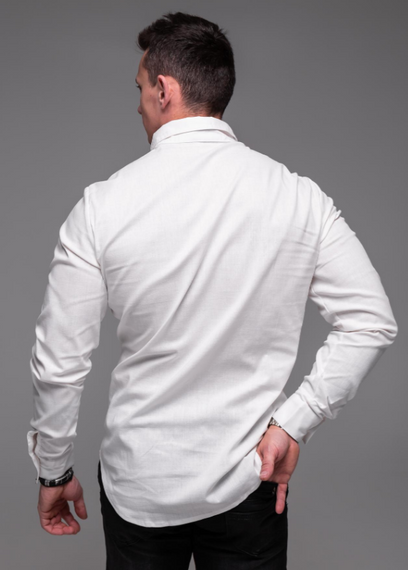 Мужская льняная рубашка с длинным рукавом на пуговицах цвет белий, размер L  RA2389 | Зображення 5