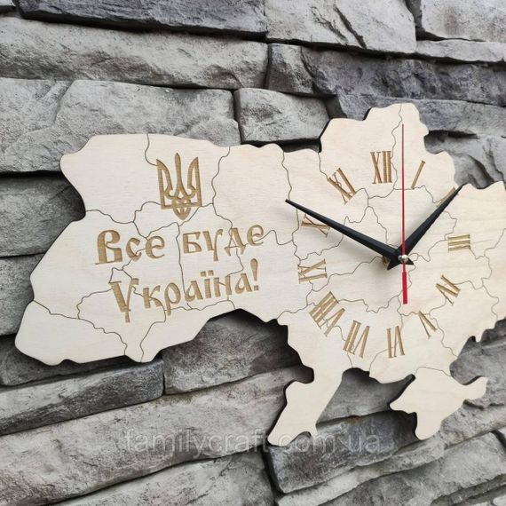Настенные часы Карта Украины, деревянные патриотические часы, бесшумный декор из дерева, 42х25 см | Зображення 2