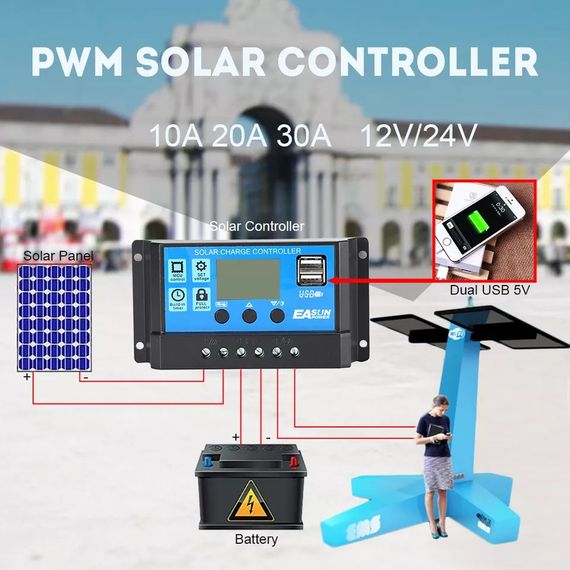 Контролер заряду PWM 30a 12v/24v для сонячної системи акб до 720 ватів | Зображення 1
