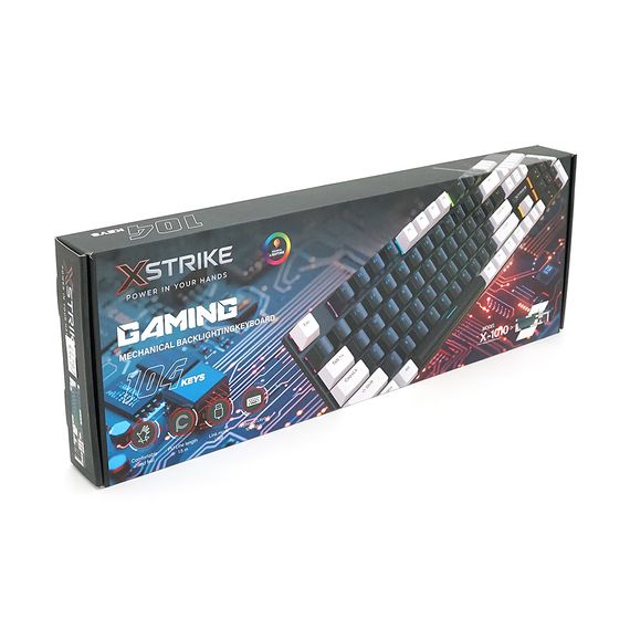 Механічна клавіатура USB XSTRIKE XS-1010, довжина кабелю 150см, RGB підсвічування, Eng/Укр/Рус, 465х165х45 мм, Black/White, 104к, | Зображення 1