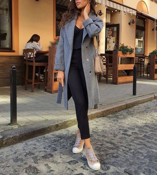 Женское стильное кашемировое пальто IP360 цвет серый, размер S/M