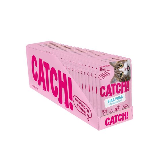 НАБІР Корм вологий Catch! для дороcлих котів з білою рибою та овочами в соусі 24 шт х 85г.
