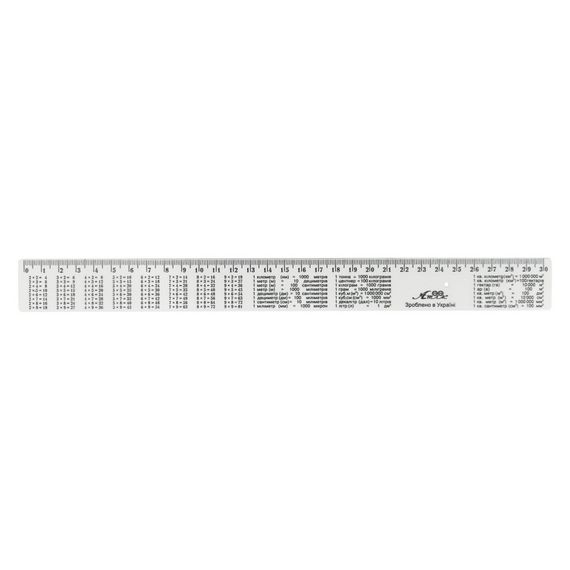 Лінійка з табличкою множення AS-0612, К-9052 білий, пластикова, 30 см